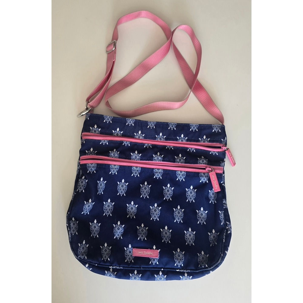 Vera Bradley Triple Zip Hipster Crossbody Bag Navy Blue Pink Sea Turtle Print